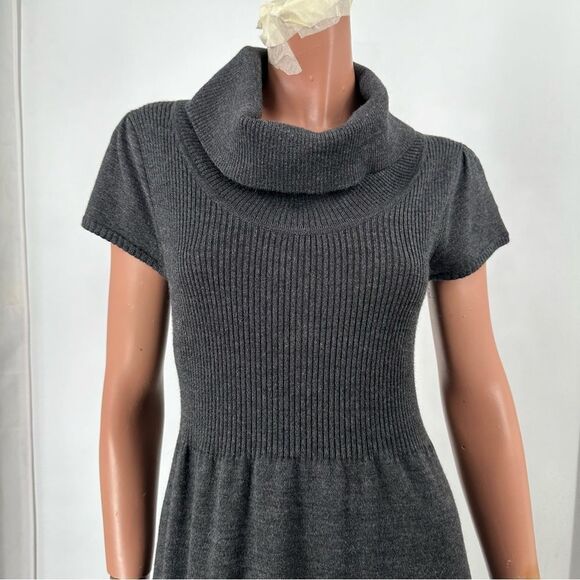 Calvin Klein Size M Gray Partial Wool Turtle Neck Cap Sleeve Sweater Dress - Picture 3 of 10